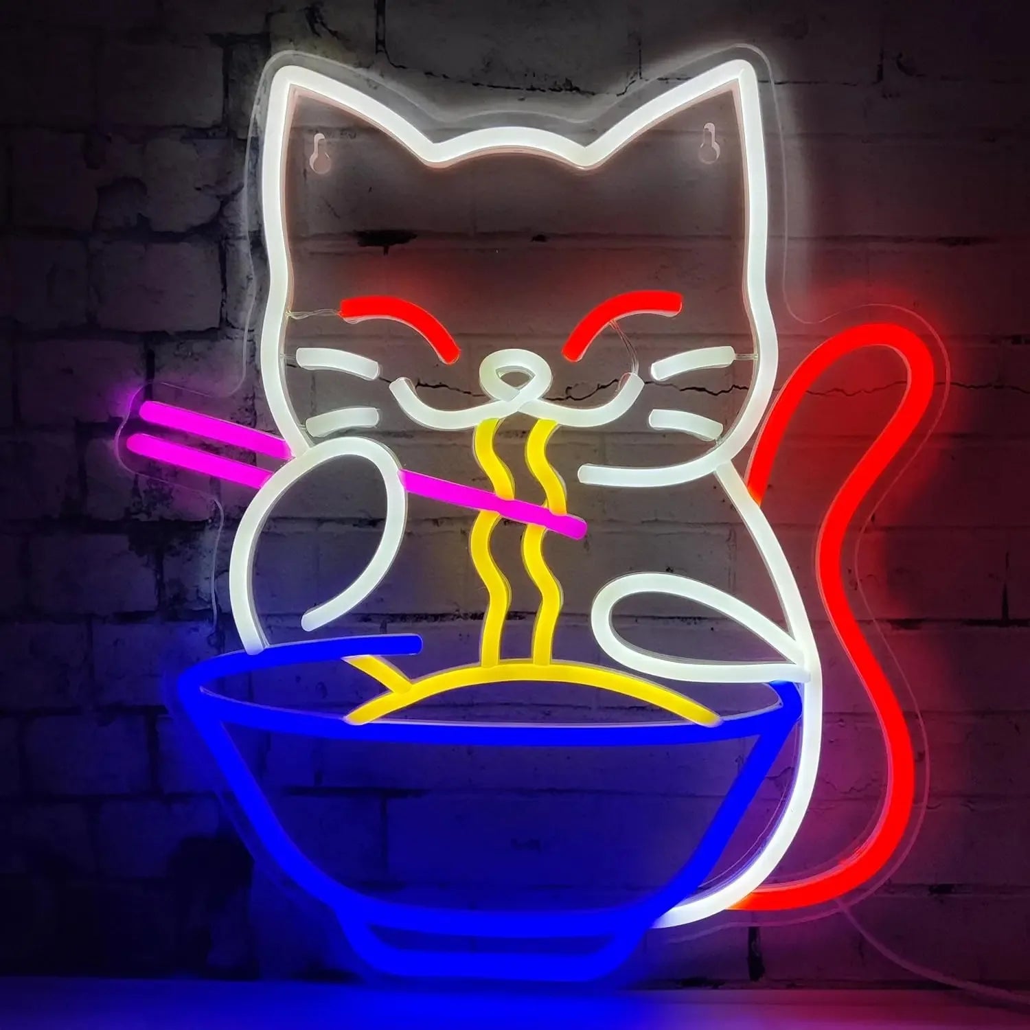 Neon de Parede Gatinho Comendo Lámen