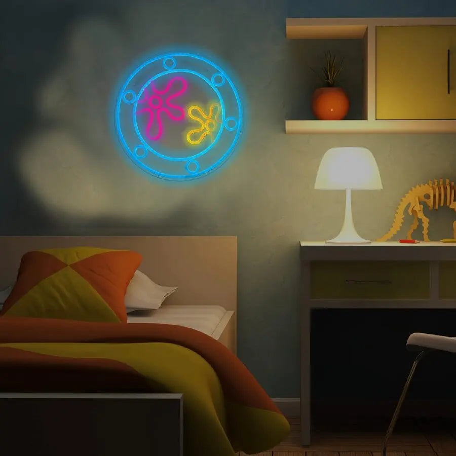 Neon de Parede Janela Flores Tropicais Bob Esponja