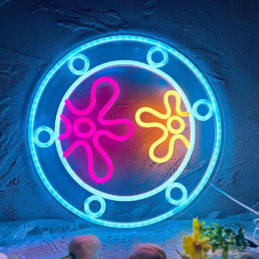 Neon de Parede Janela Flores Tropicais Bob Esponja