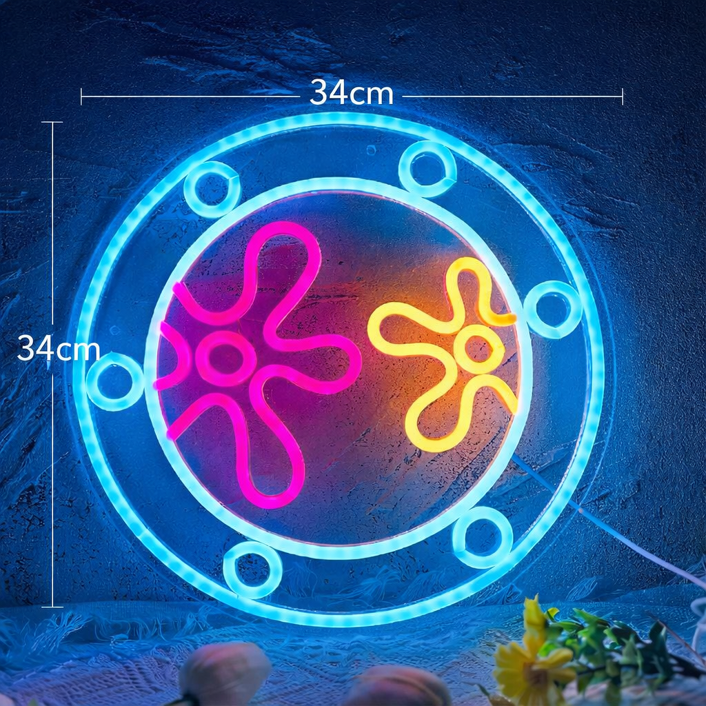 Neon de Parede Janela Flores Tropicais Bob Esponja